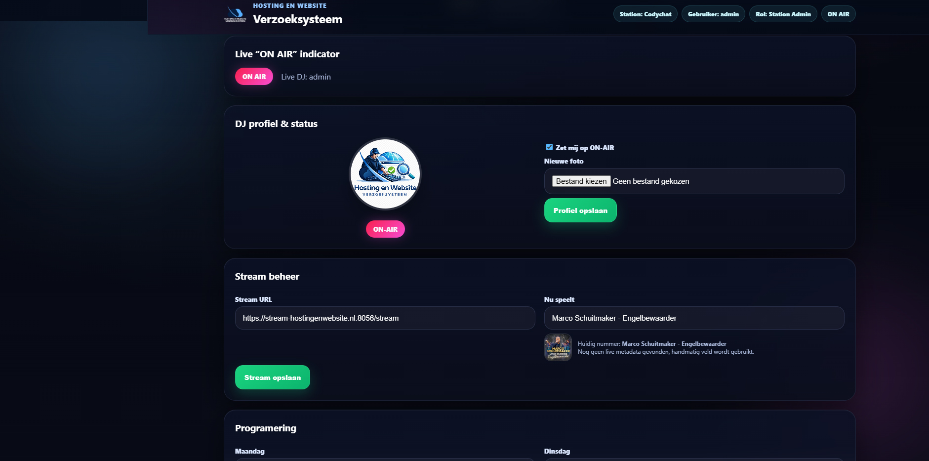 DJ profiel en stream beheer